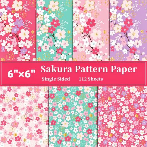 CUTBLAJAT 112 Sheets Heavier Origami Paper Japanese Cherry Blossom Pattern Sakura Bronzing Chiyogami 6" 15cm Washi Easy Fold Paper for Beginner in Saudi Arabia