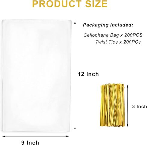 أكياس سيلوفان يوتيلاب، أكياس هدايا سيلوفان شفافة مقاس 9 × 12 بوصة مع أربطة ملتوية، أكياس تشيلو 200 قطعة in Kuwait