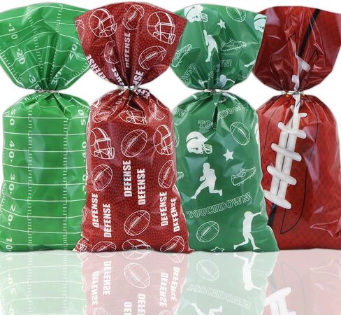 100 Pieces Soccer Goodie Bags, Green Goal Fun Football Treat Bags Party Favors Candy Cello Goody Bags with Gold Twist Ties, Football Birthday Party Supplies for Boys Kids Team Gift Snack Bags in Kuwait