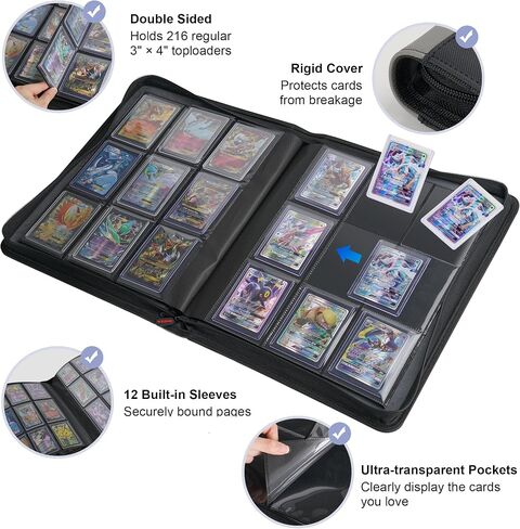 PREZA Toploader Binder - Holds 216 Top Loaders - 9 Pocket Top Loader Binders - Trading Card Binder for Toploaders - Top Loader Binder Card Storage Box (Black) in Kuwait
