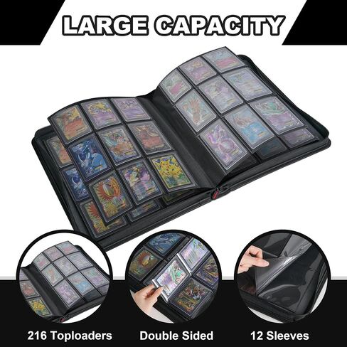 PREZA Toploader Binder - Holds 216 Top Loaders - 9 Pocket Top Loader Binders - Trading Card Binder for Toploaders - Top Loader Binder Card Storage Box (Black) in Kuwait