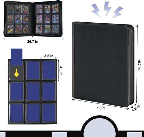 PREZA Toploader Binder - Holds 216 Top Loaders - 9 Pocket Top Loader Binders - Trading Card Binder for Toploaders - Top Loader Binder Card Storage Box (Black) in Kuwait