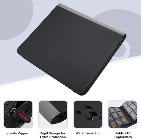 PREZA Toploader Binder - Holds 216 Top Loaders - 9 Pocket Top Loader Binders - Trading Card Binder for Toploaders - Top Loader Binder Card Storage Box (Black) in Kuwait