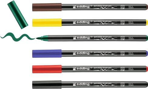 edding 4200 Brush 1-4 mm-Felt-Nib Painting and Decorating Ceramics, Porcelain-Dishwasher-Safe, lightfast Ink, Quick-Drying, 01: 1 Pen-Blue in Kuwait