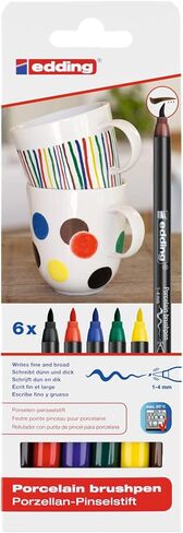 edding 4200 Brush 1-4 mm-Felt-Nib Painting and Decorating Ceramics, Porcelain-Dishwasher-Safe, lightfast Ink, Quick-Drying, 01: 1 Pen-Blue in Kuwait