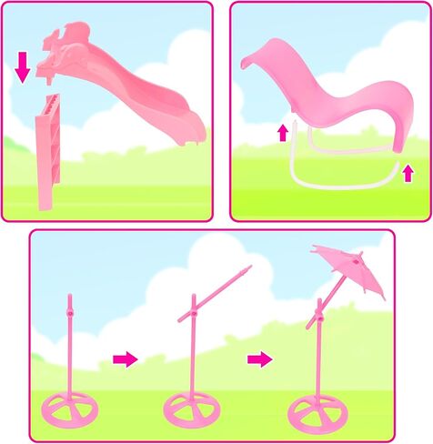 مجموعة ألعاب الدمية Yellow River Glam، مقاس 12 بوصة من بدلة حمام الشاطئ الصيفية، مع منزلق ومظلة وكرسي. هدية للفتيات بعمر 3 4 5 6 7 لعيد الميلاد (لا تتضمن الدمية) in Kuwait