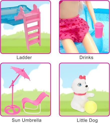 مجموعة ألعاب الدمية Yellow River Glam، مقاس 12 بوصة من بدلة حمام الشاطئ الصيفية، مع منزلق ومظلة وكرسي. هدية للفتيات بعمر 3 4 5 6 7 لعيد الميلاد (لا تتضمن الدمية) in Kuwait