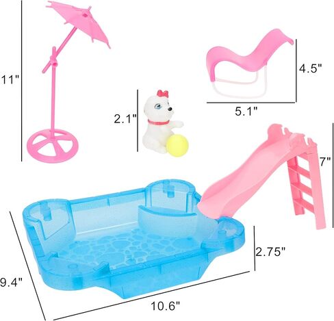 مجموعة ألعاب الدمية Yellow River Glam، مقاس 12 بوصة من بدلة حمام الشاطئ الصيفية، مع منزلق ومظلة وكرسي. هدية للفتيات بعمر 3 4 5 6 7 لعيد الميلاد (لا تتضمن الدمية) in Kuwait