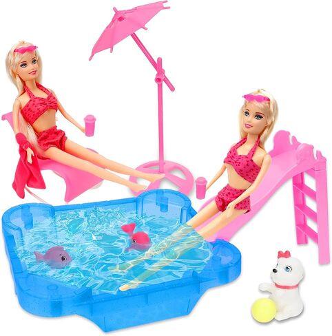مجموعة ألعاب الدمية Yellow River Glam، مقاس 12 بوصة من بدلة حمام الشاطئ الصيفية، مع منزلق ومظلة وكرسي. هدية للفتيات بعمر 3 4 5 6 7 لعيد الميلاد (لا تتضمن الدمية) in Kuwait