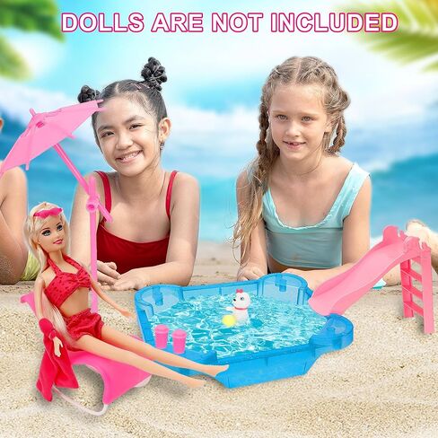 مجموعة ألعاب الدمية Yellow River Glam، مقاس 12 بوصة من بدلة حمام الشاطئ الصيفية، مع منزلق ومظلة وكرسي. هدية للفتيات بعمر 3 4 5 6 7 لعيد الميلاد (لا تتضمن الدمية) in Kuwait