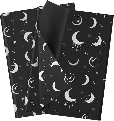 HolyMaji 25 Sheets Moonlight Tissue Paper for Packaging Small Business 20 × 28" Moon Wrapping Paper Printed Tissue Paper Bulk - Black Star Tissue Paper for Gift Bags Here Comes Baby Girl Shower in Kuwait