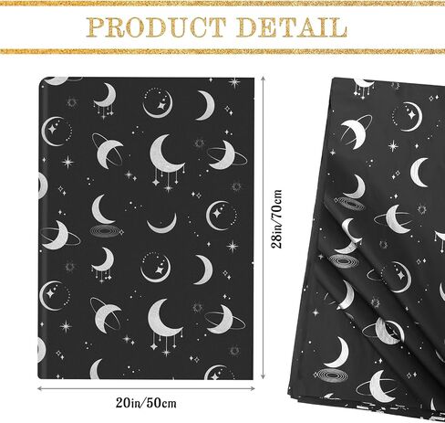 HolyMaji 25 Sheets Moonlight Tissue Paper for Packaging Small Business 20 × 28" Moon Wrapping Paper Printed Tissue Paper Bulk - Black Star Tissue Paper for Gift Bags Here Comes Baby Girl Shower in Kuwait