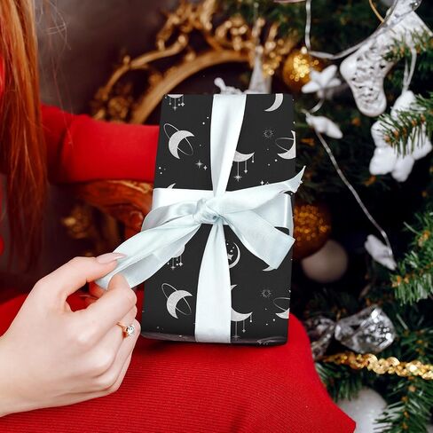 HolyMaji 25 Sheets Moonlight Tissue Paper for Packaging Small Business 20 × 28" Moon Wrapping Paper Printed Tissue Paper Bulk - Black Star Tissue Paper for Gift Bags Here Comes Baby Girl Shower in Kuwait