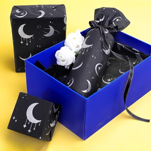 HolyMaji 25 Sheets Moonlight Tissue Paper for Packaging Small Business 20 × 28" Moon Wrapping Paper Printed Tissue Paper Bulk - Black Star Tissue Paper for Gift Bags Here Comes Baby Girl Shower in Kuwait