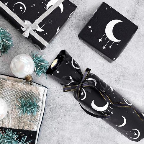HolyMaji 25 Sheets Moonlight Tissue Paper for Packaging Small Business 20 × 28" Moon Wrapping Paper Printed Tissue Paper Bulk - Black Star Tissue Paper for Gift Bags Here Comes Baby Girl Shower in Kuwait