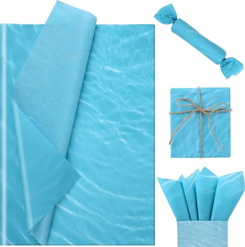 100 Sheets 20 * 14 Inches Ocean Blue Tissue Paper for Gift Bags, Sea Waves Pattern Gift Wrap Tissue for Birthday Baby Shower Under The Sea Party Blue Pool Party Ocean Theme Party DIY Craft in Saudi Arabia