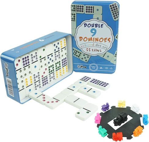 PUREPLAY Classic Double 9 Color Dot Dominoes Game Set,55 Pieces Dominoes Tiles with Tin Box,Double 9 Dominoes for Adults, Family Game Nights,Friends Gathering,Party Favors,Travel in Kuwait