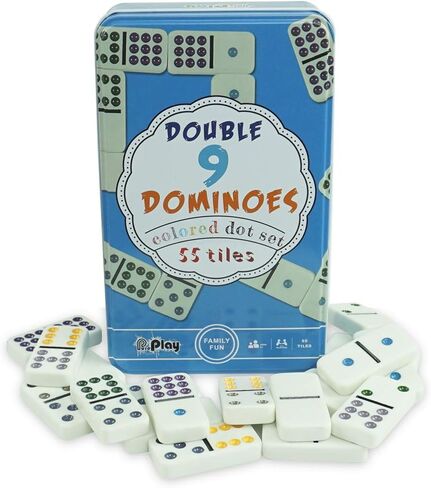 PUREPLAY Classic Double 9 Color Dot Dominoes Game Set,55 Pieces Dominoes Tiles with Tin Box,Double 9 Dominoes for Adults, Family Game Nights,Friends Gathering,Party Favors,Travel in Kuwait