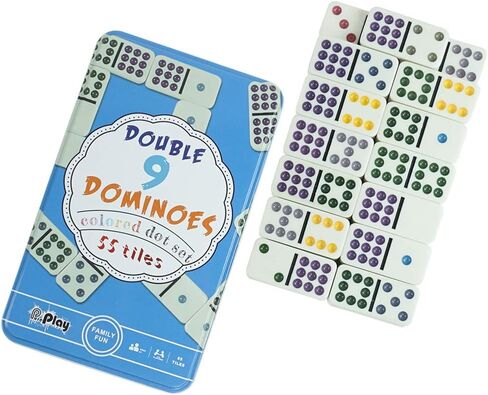 PUREPLAY Classic Double 9 Color Dot Dominoes Game Set,55 Pieces Dominoes Tiles with Tin Box,Double 9 Dominoes for Adults, Family Game Nights,Friends Gathering,Party Favors,Travel in Kuwait