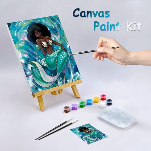 مجموعة الطلاء القماشي من nuberlic، قماش ممتد مرسومة مسبقًا للبالغين، لوازم حفلات رشفة وطلاء DIY، قماش 8 × 10 لطلاء 8 ألوان أكريليك، 3 فرشاة، 1 لوحة فنية مجموعة طلاء in Kuwait