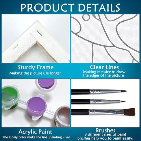 مجموعة الطلاء القماشي من nuberlic، قماش ممتد مرسومة مسبقًا للبالغين، لوازم حفلات رشفة وطلاء DIY، قماش 8 × 10 لطلاء 8 ألوان أكريليك، 3 فرشاة، 1 لوحة فنية مجموعة طلاء in Kuwait