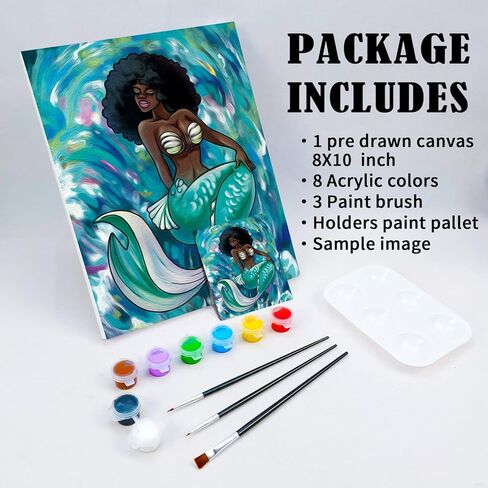 مجموعة الطلاء القماشي من nuberlic، قماش ممتد مرسومة مسبقًا للبالغين، لوازم حفلات رشفة وطلاء DIY، قماش 8 × 10 لطلاء 8 ألوان أكريليك، 3 فرشاة، 1 لوحة فنية مجموعة طلاء in Kuwait