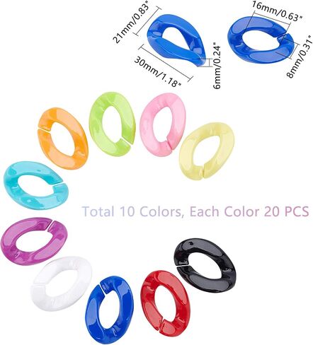 PH PandaHall 1000pc Acrylic Linking Rings 10 Rainbow Color Quick Link Connectors 13.5x10mm Small C-Clips Twist Curb Chain Connectors for Earring Necklace Making Eyeglass Purse Home Decoration in Kuwait