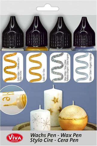 Viva Decor Candle Wax Pen Set (Classic Queen, 4 x 0,95 Fl oz) - color for candles - candle making supplies - candle pen - decorating wax for candle making - Made in Germany in Saudi Arabia