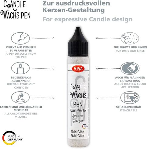 Viva Decor Candle Wax Pen Set (Classic Queen, 4 x 0,95 Fl oz) - color for candles - candle making supplies - candle pen - decorating wax for candle making - Made in Germany in Saudi Arabia