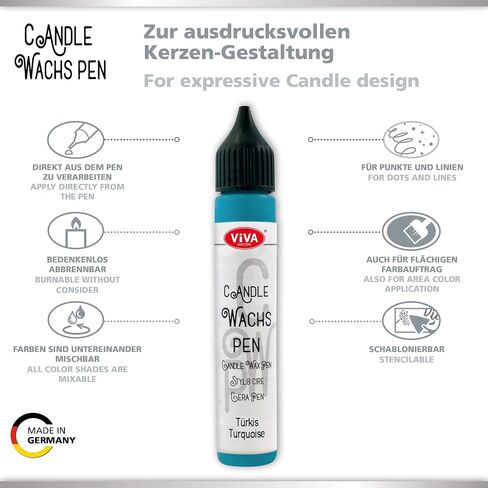 Viva Decor Candle Wax Pen Set (Classic Queen, 4 x 0,95 Fl oz) - color for candles - candle making supplies - candle pen - decorating wax for candle making - Made in Germany in Saudi Arabia