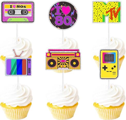 18pcs Purple Glitter Dessert Cupcake Topper Retro Throwback Girly 80’s Decade Theme Decor Supplies Happy Birthday Party Decorations in Saudi Arabia