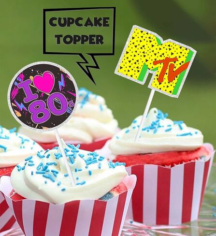 18pcs Purple Glitter Dessert Cupcake Topper Retro Throwback Girly 80’s Decade Theme Decor Supplies Happy Birthday Party Decorations in Saudi Arabia