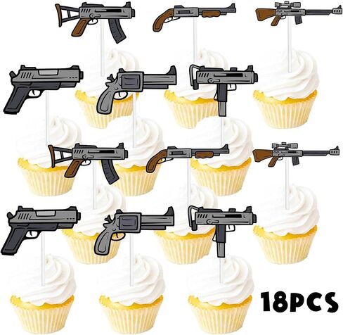 18pcs Silver Glitter Dessert Cupcake Topper Army Soldier Military Theme Decor Supplies Man Boys Happy Birthday Party Decorations in Saudi Arabia
