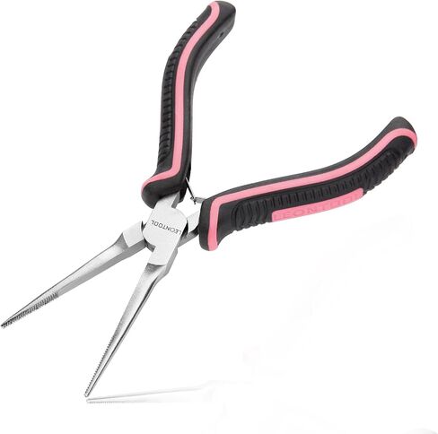 LEONTOOL كماشة أنف بإبرة صغيرة مقاس 6 بوصات لصنع المجوهرات كماشة أنف مسننة صغيرة جدًا بإبرة طويلة جدًا مع زنبرك، مستلزمات صناعة المجوهرات الدقيقة الصغيرة للإمساك، أداة وردية للنساء in Kuwait