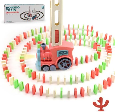 Domino Train Set Toy, Kids Automatic Domino Train Toy with Lights and Sound, Auto Building and Stacking Toy Blocks Set, 200 PCS Domino Blocks Set Toy, Christmas Birthday Gifts for Age 3-7 Boys Girls in Kuwait
