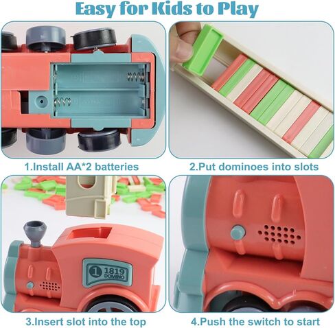 Domino Train Set Toy, Kids Automatic Domino Train Toy with Lights and Sound, Auto Building and Stacking Toy Blocks Set, 200 PCS Domino Blocks Set Toy, Christmas Birthday Gifts for Age 3-7 Boys Girls in Kuwait
