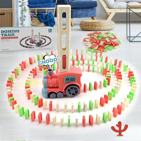 Domino Train Set Toy, Kids Automatic Domino Train Toy with Lights and Sound, Auto Building and Stacking Toy Blocks Set, 200 PCS Domino Blocks Set Toy, Christmas Birthday Gifts for Age 3-7 Boys Girls in Kuwait