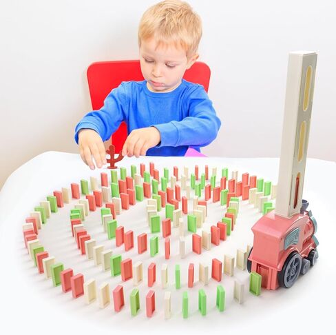 Domino Train Set Toy, Kids Automatic Domino Train Toy with Lights and Sound, Auto Building and Stacking Toy Blocks Set, 200 PCS Domino Blocks Set Toy, Christmas Birthday Gifts for Age 3-7 Boys Girls in Kuwait