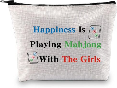 JXGZSO Mahjong Makeup Bag Happiness Is Playing Mahjong With The Girl Board Game Bag For Lucky Mahjong Player Mahjong Lover in Kuwait