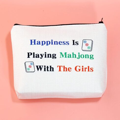 JXGZSO Mahjong Makeup Bag Happiness Is Playing Mahjong With The Girl Board Game Bag For Lucky Mahjong Player Mahjong Lover in Kuwait