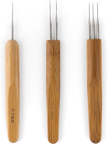 AUEAR, 1 Hook, 2 Hooks, 3 Hooks Dreadlock Crochet Hook for Hair Lock Crochet Needle for Braid Craft Bamboo Handle (Pack of 1, 0.5mm Double End) in Kuwait