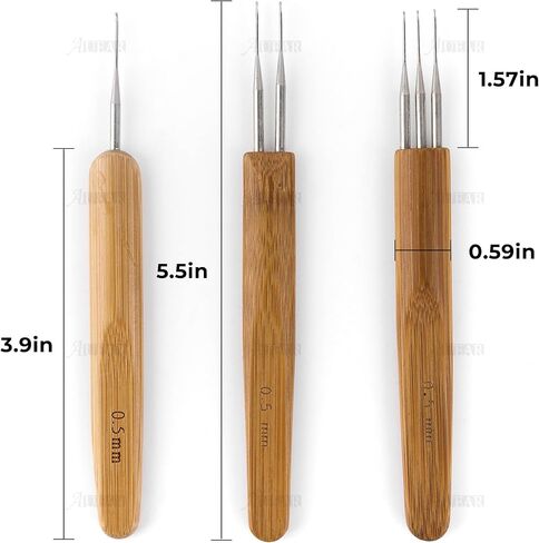 AUEAR, 1 Hook, 2 Hooks, 3 Hooks Dreadlock Crochet Hook for Hair Lock Crochet Needle for Braid Craft Bamboo Handle (Pack of 1, 0.5mm Double End) in Kuwait