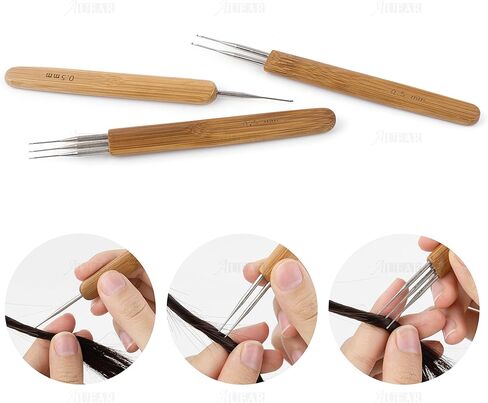 AUEAR, 1 Hook, 2 Hooks, 3 Hooks Dreadlock Crochet Hook for Hair Lock Crochet Needle for Braid Craft Bamboo Handle (Pack of 1, 0.5mm Double End) in Kuwait