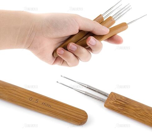 AUEAR, 1 Hook, 2 Hooks, 3 Hooks Dreadlock Crochet Hook for Hair Lock Crochet Needle for Braid Craft Bamboo Handle (Pack of 1, 0.5mm Double End) in Kuwait