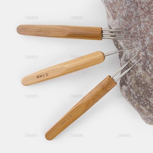 AUEAR, 1 Hook, 2 Hooks, 3 Hooks Dreadlock Crochet Hook for Hair Lock Crochet Needle for Braid Craft Bamboo Handle (Pack of 1, 0.5mm Double End) in Kuwait