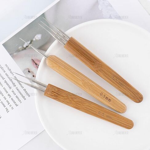 AUEAR, 1 Hook, 2 Hooks, 3 Hooks Dreadlock Crochet Hook for Hair Lock Crochet Needle for Braid Craft Bamboo Handle (Pack of 1, 0.5mm Double End) in Kuwait
