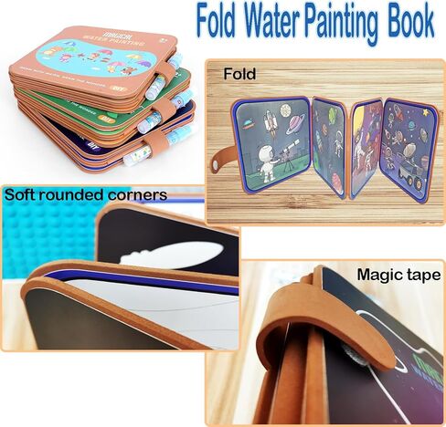 كتب تلوين مائية قابلة لإعادة الاستخدام للأطفال الصغار من كاواقيوا، كتاب فني بدون فوضى، كتاب مشغول للأطفال، أنشطة الرسم المائي مع قلم مائي لعبة السفر بالطائرة - الفضاء in Kuwait