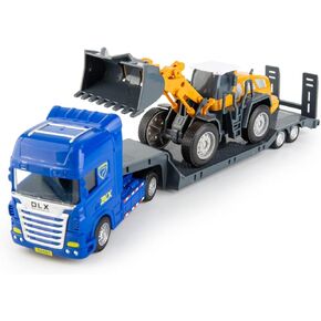 Flatbed Truck Toy with Bulldozer-Push and Go Toy Trucks, Construction Trucks for Toddlers,Plastic Toy Truck, Gift for Age 3 and up Kids Toddlers Children Present,Random Color