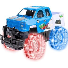ArtCreativity Light Up Green Monster Truck, 1 Piece, 8 Inch Toy Monster Truck with Flashing LED Tires and Batteries, Push n Go Car Toys for Kids, Fun Gift for Boys and Girls Ages 3 and Up