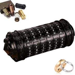 Cryptex Da Vinci Code Mini Black Bronze Lock Puzzle Valentines Day Gifts for him her Men Women dad Boys Christmas Interesting Metal Anniversary Cool Romantic Birthday for Her Gifts Box…